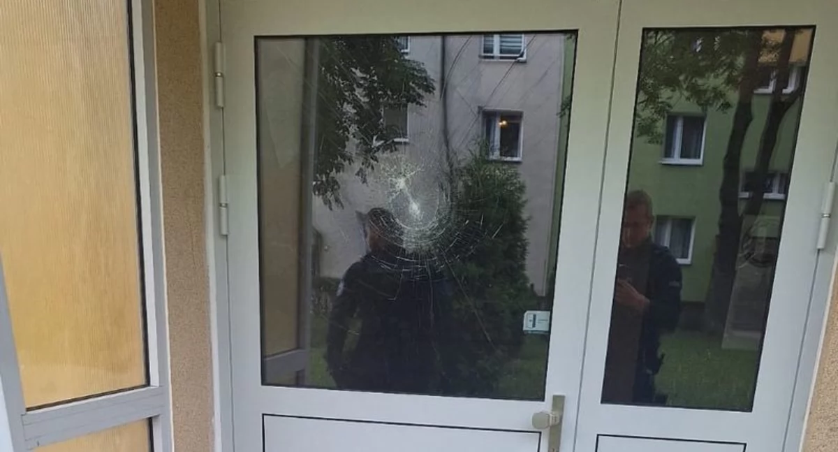 Absurdy, Wypił pół litra wódki rzucił kamieniem drzwi - zdjęcie, fotografia