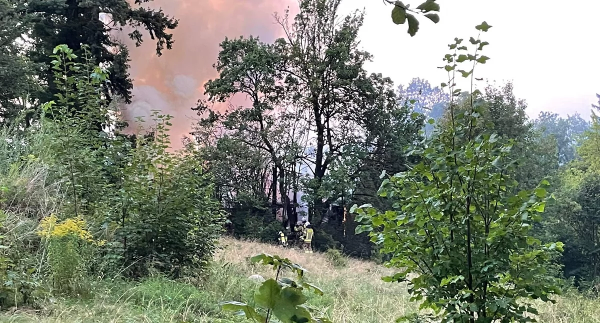 Pożary, Pożar Sosnówce Cały budynek objęty płomieniami - zdjęcie, fotografia