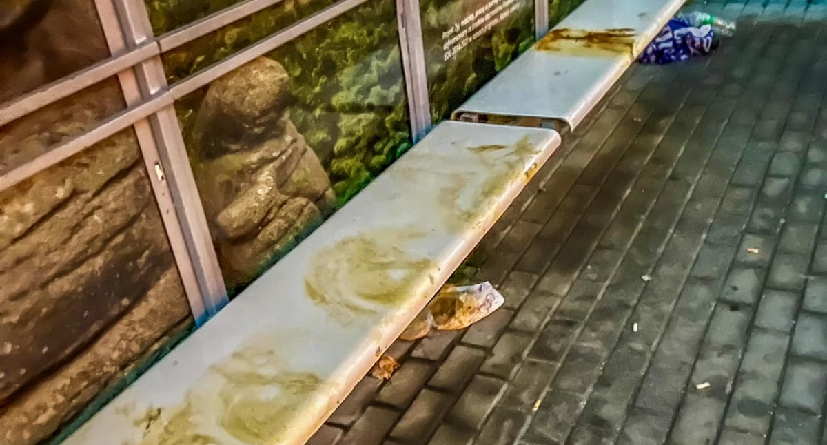 Absurdy, Zafajdany przystanek Sobieszowie Wstyd smród obrzydzenie - zdjęcie, fotografia