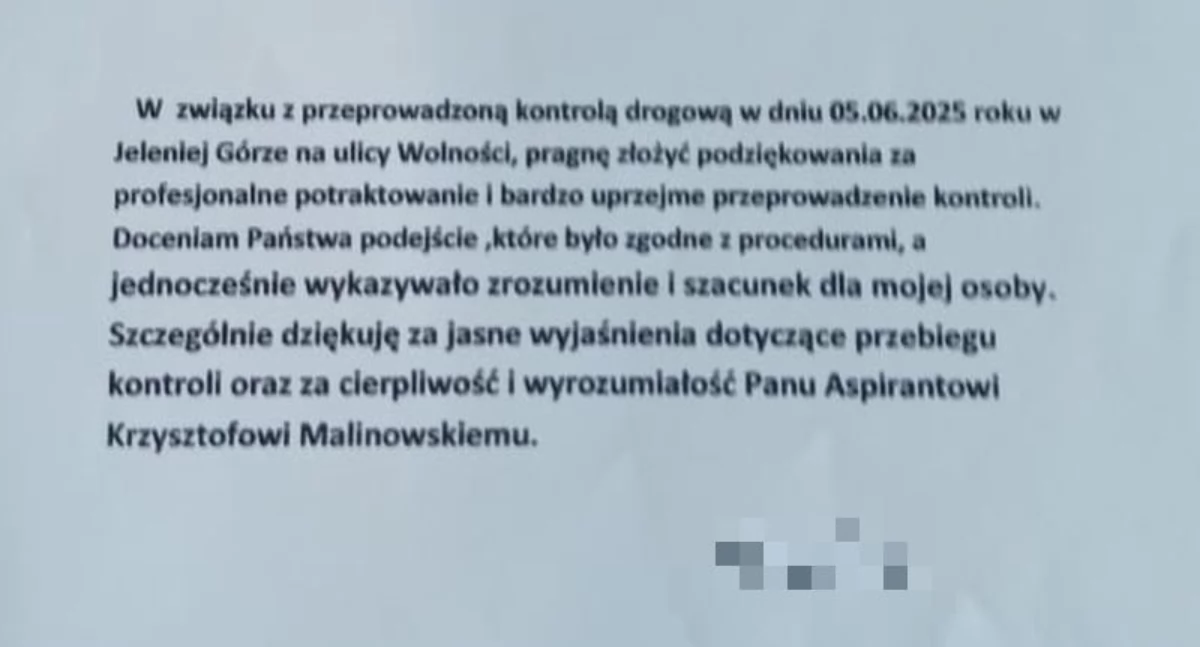 Ludzie, Kolejne podziękowania jeleniogórskiego policjanta - zdjęcie, fotografia