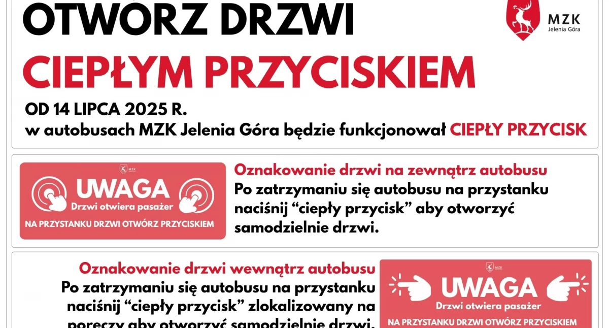 Ważne komunikaty, Ciepły przycisk autobusach Jelenia Góra - zdjęcie, fotografia