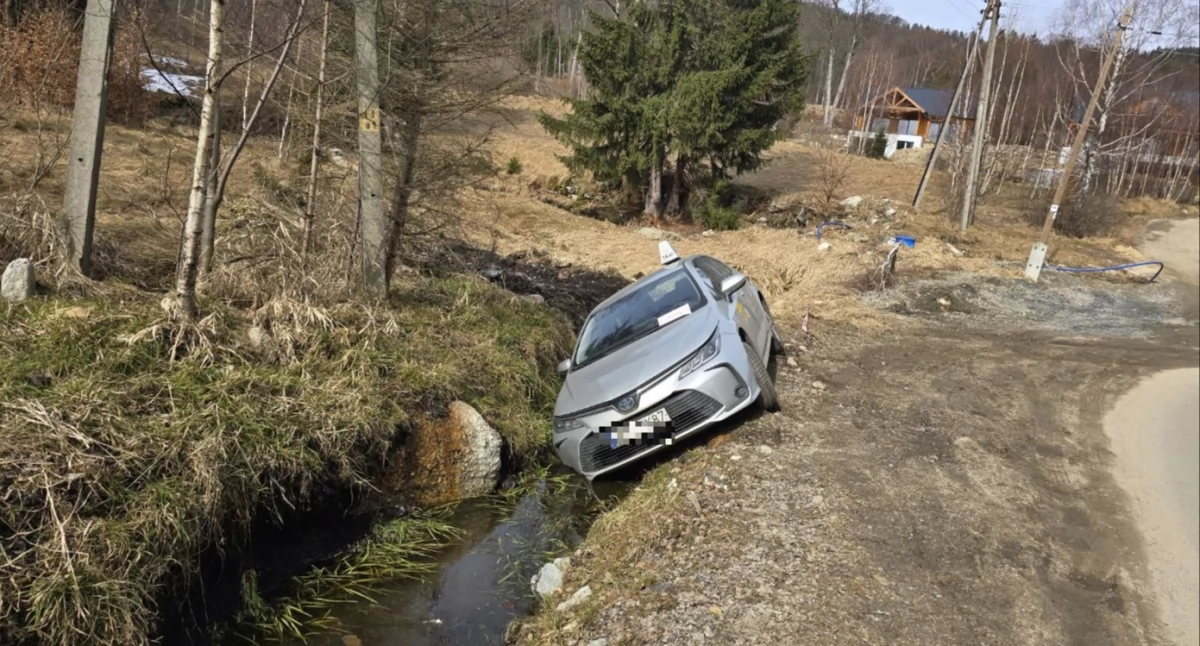 Wypadki drogowe, rowie ulicy Wolności Szklarskiej Porębie Prawdopodobnie kierowcę trochę poniosło - zdjęcie, fotografia