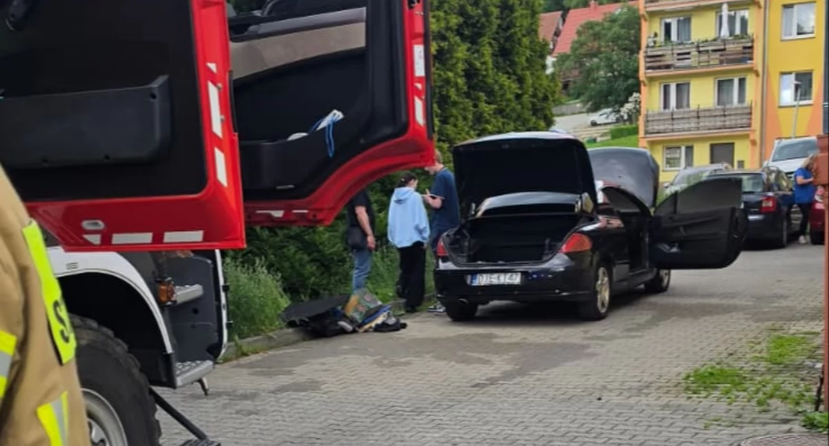 Pożary, Samochód zaczął płonąć parkingu Szklarskiej Porębie Ogień pojawił wnętrzu - zdjęcie, fotografia
